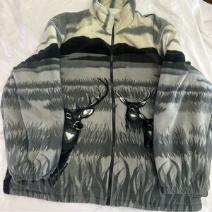 CW Classics Vintage Mens Grey Deer Print Fleece Jacket Full Zip Size 2X. NO RIPS